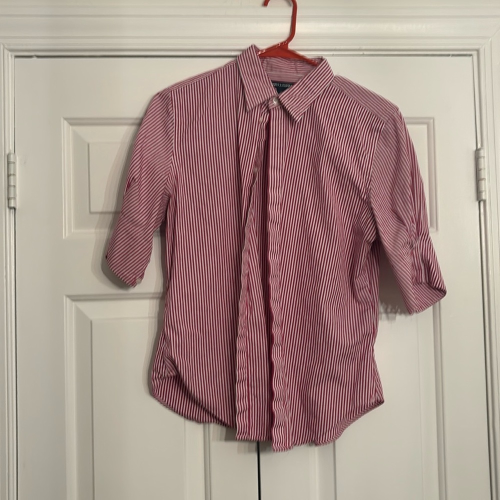 Ralph Lauren sport striped button down 3/4 long sleeve shirt